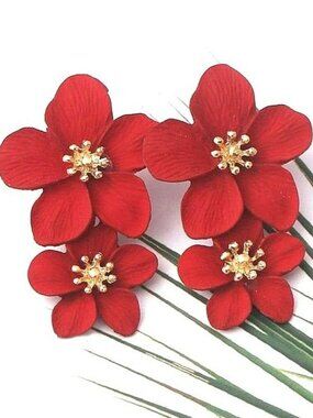 Thalia Blooms Florets Sweet Red Tiered Flower Earrings Gift Packaged